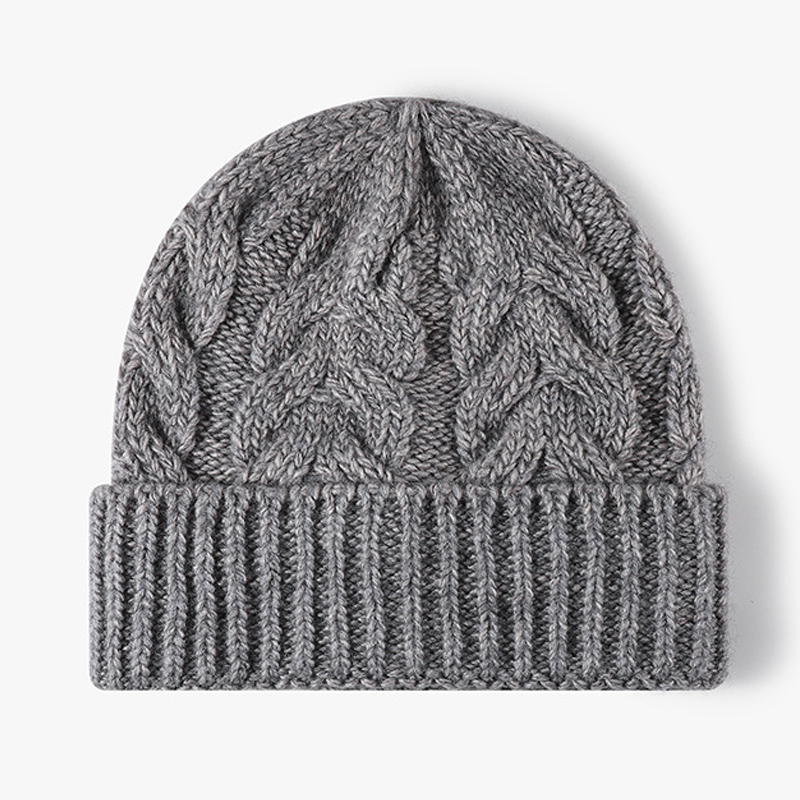 Beanie Cuffed Knit - Unisex-Mütze aus Wollmischgewebe mit Zopfmuster, umgeschlagener