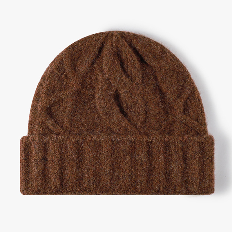 Beanie Cuffed Knit - Wollmischung, Zopfmuster, Strickmütze für Damen und